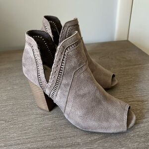 Fergalicious Suede Women’s Ankle Boot block heel peep toe